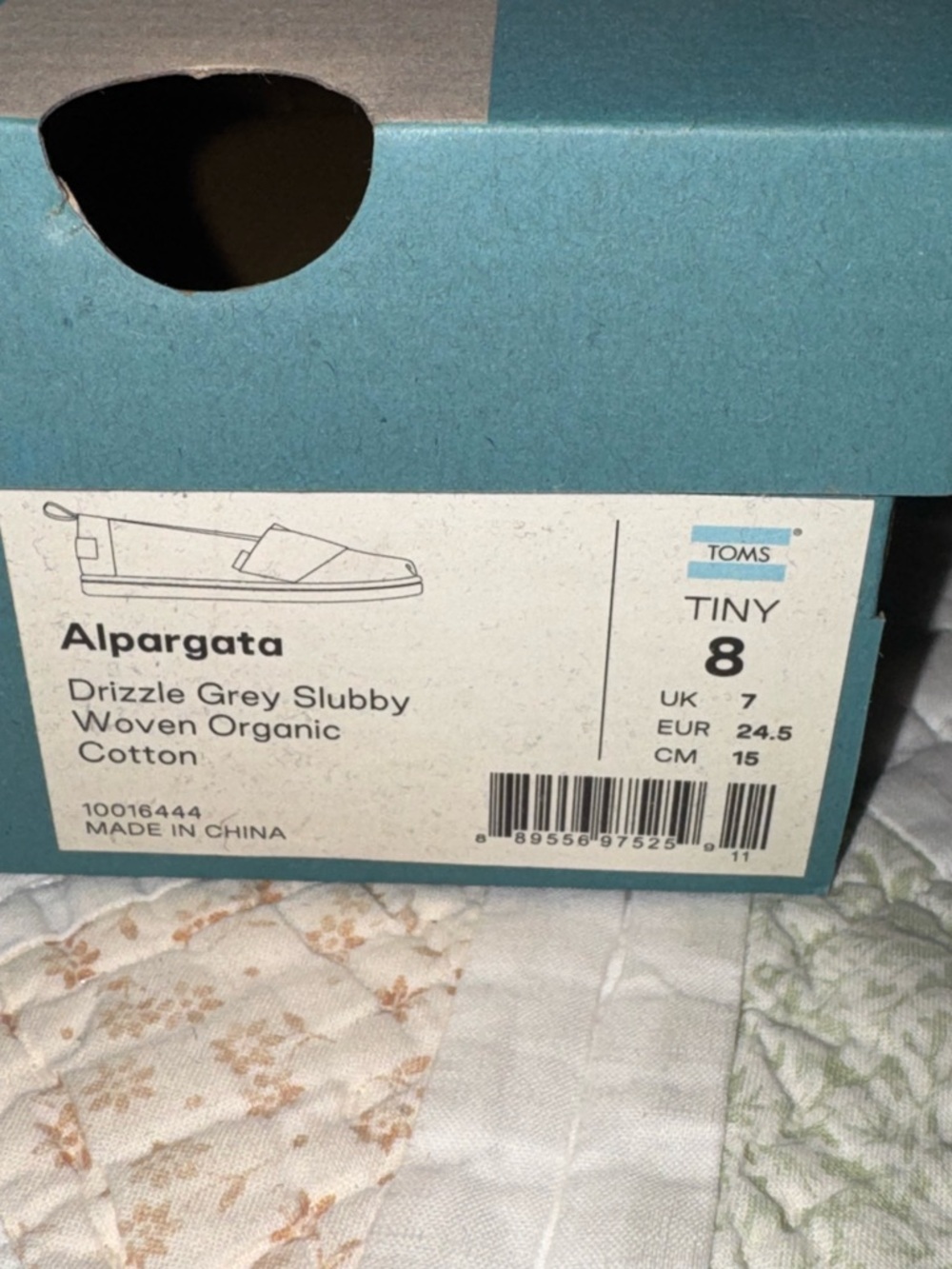 TOMS Tiny Alpargata Slip-On Shoes Gray Organic Cotton Size 8 Toddler NWT - Picture 6 of 7